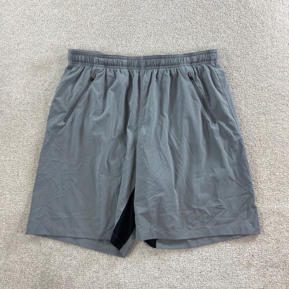 Patagonia Nine Trails Shorts Mens Large Gray Zipper Pockets Lined 57605